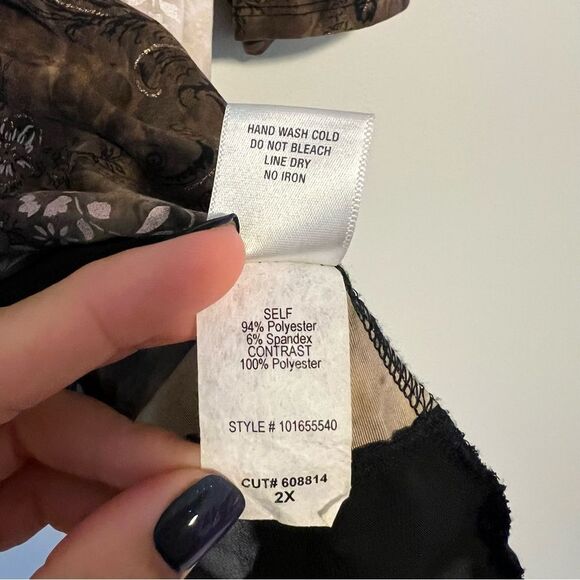 Dressbarn Brown Floral Ruffle V-Neck Blouse Top Plus Size 2X 3/4 Sleeve Y2K - Picture 8 of 8